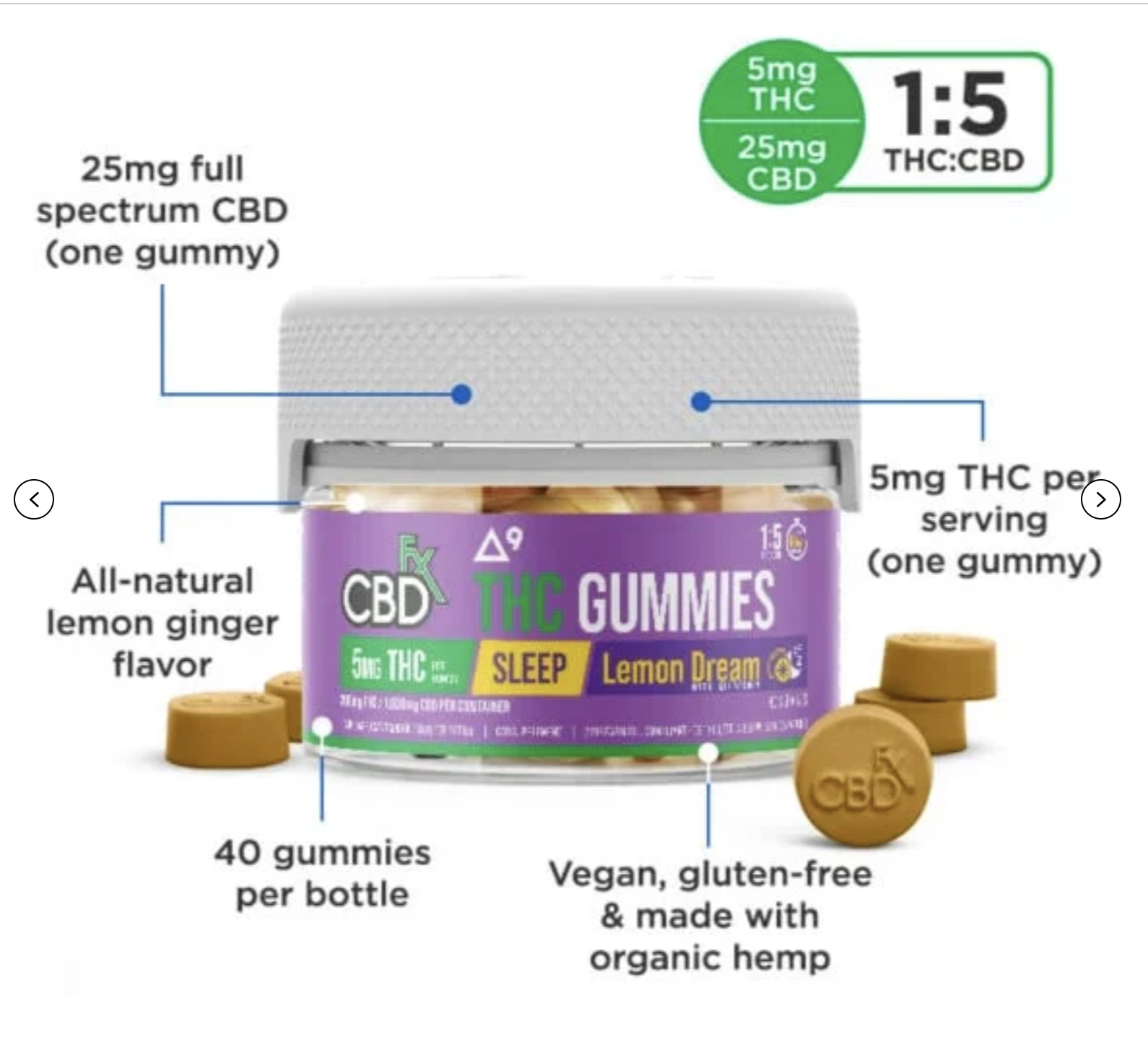 CBDfx Delta-9 THC Sleep Gummies Lemon Dream